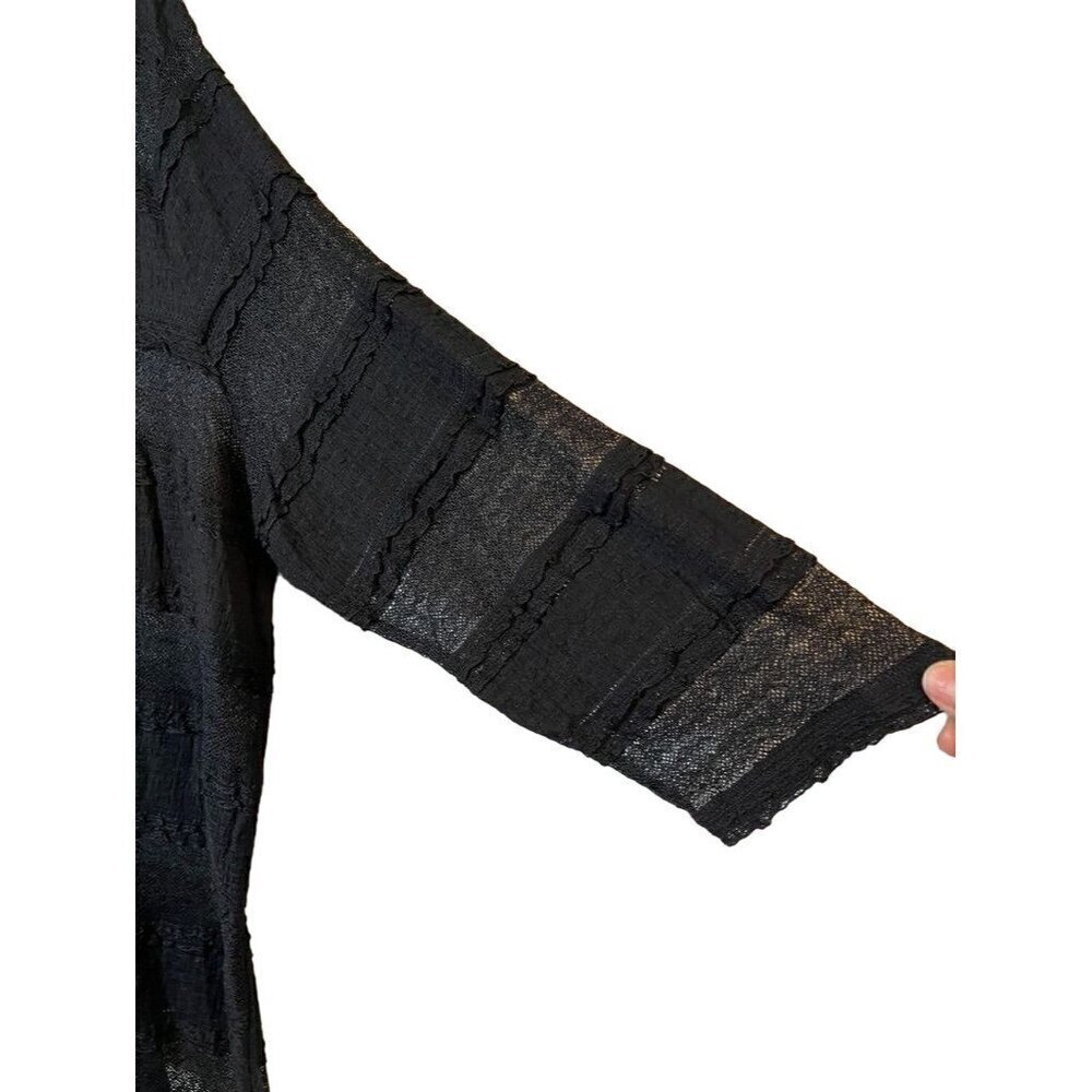 Lauren Ralph Lauren Black Sheer Striped Knit Henley Top - Picture 3 of 12